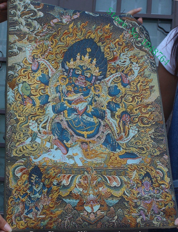 Pulgadas Tibet bordado de seda 6 brazos Mahakala Wra..